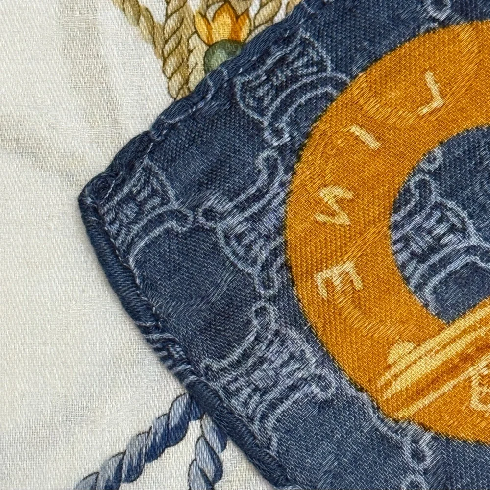 Celine Navy and Gold Chain Pattern Scarf - Picture 5 of 7